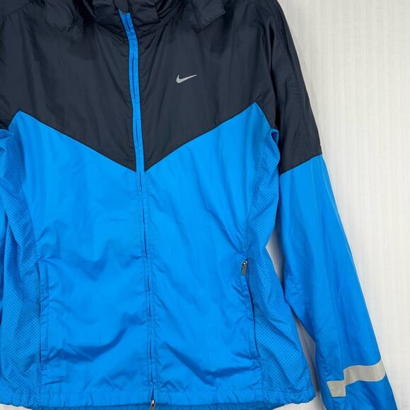 Nike Running Blue Black Jacket Women’s Medium Removable  Hood Sporty Athletic - Picture 7 of 11